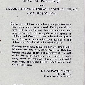 Farewell Message from G.o.C. 52 (Lowland) Division, Germany 1946