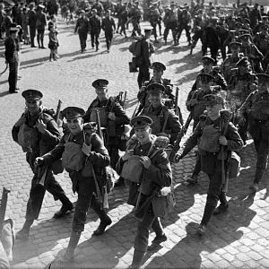 2nd Battalion, Coldstream Guards marching through Cherbourg, 1939; IWM O 87