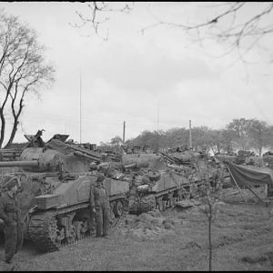 Sherman tanks of the 1st Coldstream Guards, Guards Armoured Division, Germany, 28 April 1945; IWM BU 4676