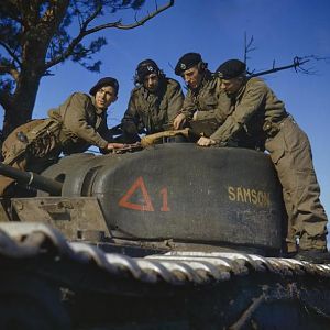 Crew of an A Squadron, 43rd Battalion, Royal Tank Regiment, 33rd Brigade, Churchill Mk II tank; IWM TR 211