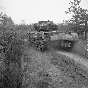Object description Churchill tank of 4th Grenadier Guards, advance on Liesel, 1 November 1944; IWM B 11569