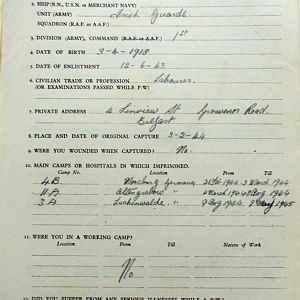 CARLISLE, Joseph, 2723409, Guardsman, 1st Battalion IRISH GUARDS, Captured Italy, 3 Feb 1944 - WO 344-55-1