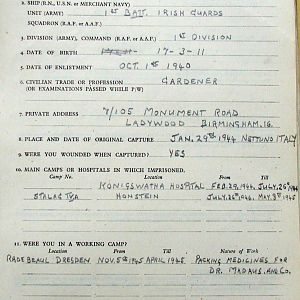 CONNOLLY, Patrick, 2722789, Guardsman, 1st Battalion IRISH GUARDS, Captured Italy, 29 January 1944 - WO 344-70-2