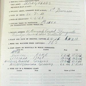 AYRE, Frank, 2721261, Guardsman, 1st Battalion IRISH GUARDS, Captured Italy, 4 Feb 1944 - WO 344-12-2