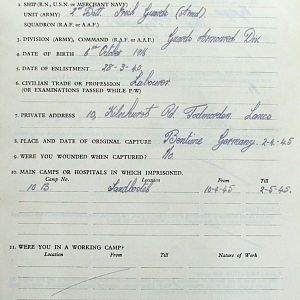 NICHOL, Frank, 2720404, Guardsman, 2nd Armoured Battalion IRISH GUARDS, Captured Germany, 2 April 1945 - WO 344-234-1