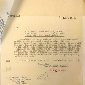 Welsh Guards Missing Personnel, BEF