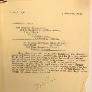 Grenadier Guards Missing Personnel, BEF