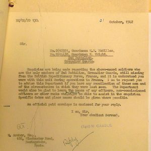 Grenadier Guards Missing Personnel, BEF