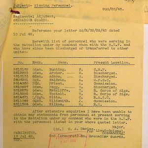 Grenadier Guards Missing Personnel, BEF