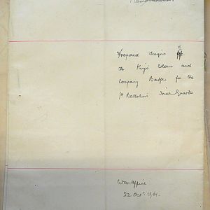 Designs for King's Colour and badges for 1st Battn Irish Guards
