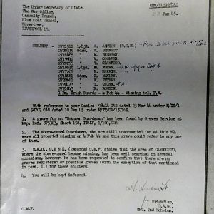 1st Battalion Irish Guards, Italy, Missing Personnel file