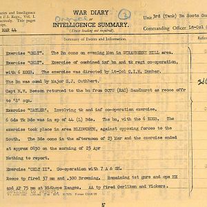 March War Diary, 3 Tank Battalion Scots Guards 1944