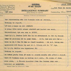 September War Diary, 3 Tank Battalion Scots Guards 1944