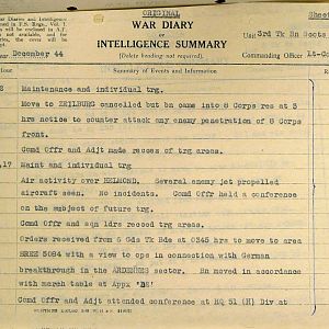 December War Diary, 3 Tank Battalion Scots Guards 1944