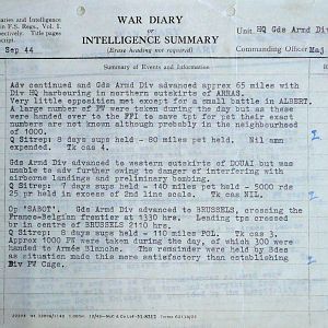 September War Diary, Guards Armoured Division, G Branch, 1944