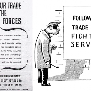 Recruitment poster spliced with cartoon from Punch