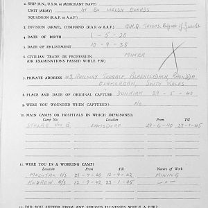 BENT, William Edward, 2734566, Guardsman, 1st WELSH GUARDS, Captured France, 29 May 1940 - WO 344-25-2