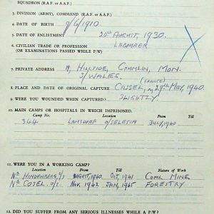 COLLUM, David John, 2733109, Guardsman, 1st Battalion WELSH GUARDS, Captured France, 29 May 1940 - WO 344-69-2