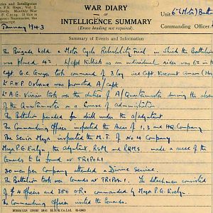 January War Diary, 6th Motor Battalion GRENADIER GUARDS, 1943