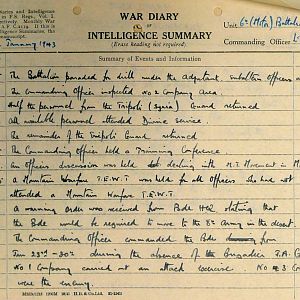 January War Diary, 6th Motor Battalion GRENADIER GUARDS, 1943