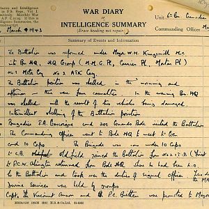 March War Diary, 6th Motor Battalion GRENADIER GUARDS, 1943