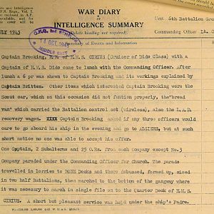 July War Diary, 6th Motor Battalion Grenadier Guards, 1943