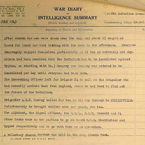 July War Diary, 6th Motor Battalion Grenadier Guards, 1943