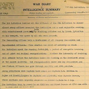 July War Diary, 6th Motor Battalion Grenadier Guards, 1943