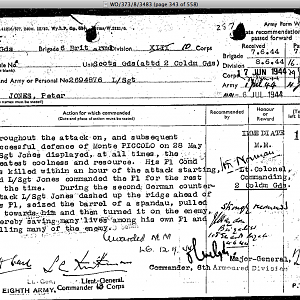 JONES, Peter, 2694876, Lance Serjeant, SG attached 2 CG, MM