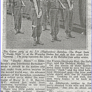 7th.9th Royal Scots Colours return To Edinburgh 1946.
