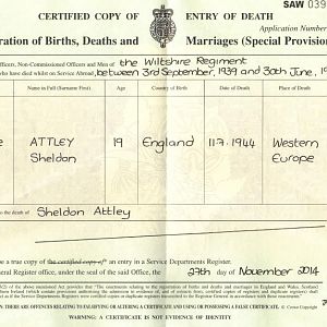 Pte S Attley 14685855 4th Wilts Service Records