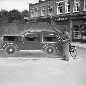 A Pillbox being painted as a car in Felixstowe.