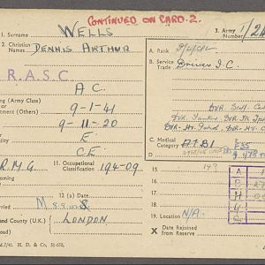 Service Record RASC Dennis Arthur Wells 142124 19