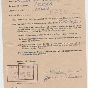 Louis Perera transfer To Army Reserve C