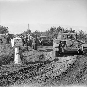 Cromwell tank & other vehicles of 2 Welsh Guards during the advance of Guards Armoured Division, 31 August 1944