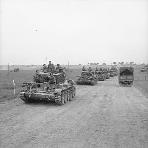 Cromwell tanks of 2nd (Armoured) Welsh Guards, Guards Armoured Division, south east of Caen, 19 July 1944; IWM B 7740