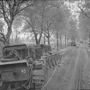 Knocked-out Cromwell tanks of the 2nd Welsh Guards, Guards Armoured Division, 28 April 1945; IWM BU 4672