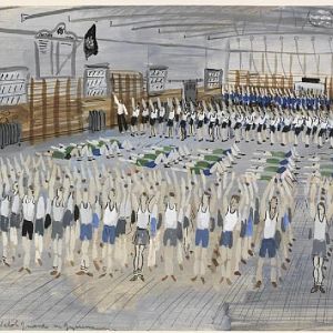 Coldstream Irish and Welsh Guards : in a gymnasium; IWM ART LD 44