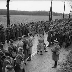 HM King George VI reviews the 2nd Battalion, Coldstream Guards at Bachy, December 1939; IWM O 1782