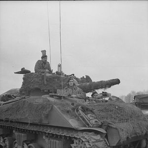 Sherman command tank of Lt-Col R F S Gooch, CO of 1st (Armoured) Coldstream Guards, 1 April 1945; IWM BU 3128