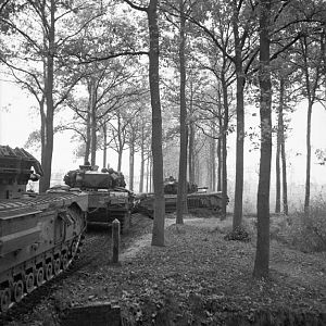 Churchill tanks of 4th Grenadier Guards near Liesel-Meijel, 1 November 1944; IWM B 11570