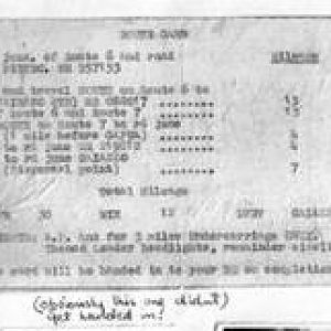 The Route card that wasn't handed in after the journey