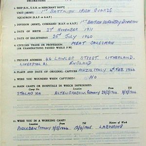 CARRUTHERS, James Logan, 2721805, Guardsman, 1st Battalion IRISH GUARDS, Captured Italy, 4 Feb 1944 - WO 344-56-1