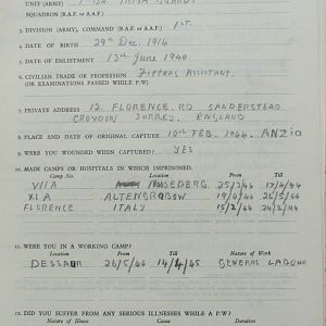 CARSON, Robert, 2721208, Guardsman, 1st Battalion IRISH GUARDS, Captured Italy, 10 Feb 1944 - WO 344-55-2