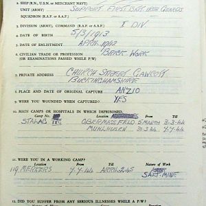 CASTLE, Norman Leslie, 2723311, Guardsman, 1st Battalion IRISH GUARDS, Captured Italy - WO 344-58-1