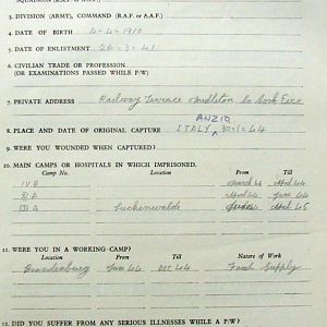 CLEARY, Michael, 2722898, Guardsman, 1st Battalion IRISH GUARDS, Captured Italy, 30 January 1944 - WO 344-65-1