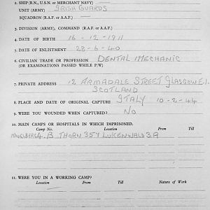 COURTNEY, Bernard Martin, 2721606, Guardsman, 1st Battalion IRISH GUARDS, Captured Italy, 10 Feb 1944 - WO 344-74-2