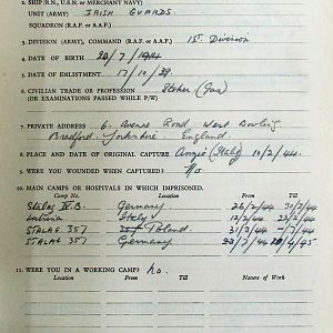 ADAMS, Leonard, 2719389, Guardsman, 1st Battalion IRISH GUARDS, Captured Italy, 10 Feb 1944 - WO 344-2-1