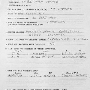 BEARMAN, Harold George, 2722673, Guardsman, 1st Battalion IRISH GUARDS, Captured Italy, 3 Feb 1944 - WO 344-21-1