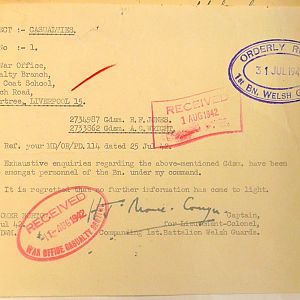 Welsh Guards Missing Personnel, BEF